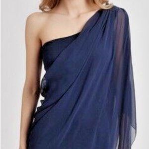 [Goddess look] Alice + Olivia One Shoulder Drape Silk Mini Dress - Small / Navy